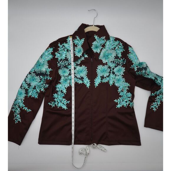 Absolutely Gorgeous Chocolate Brown with Teal Overlay Show Jacket - 2X - Picture 9 of 9